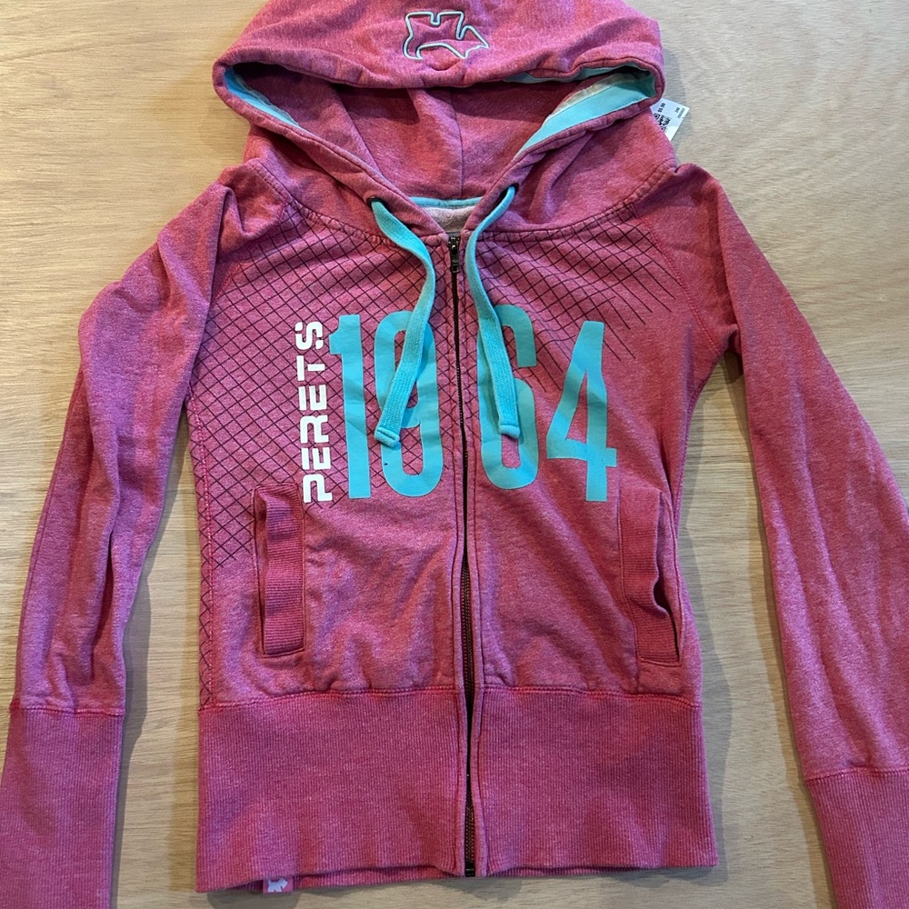 1964 Women's Zip Hoodie in Pink with Teal Accents 4042